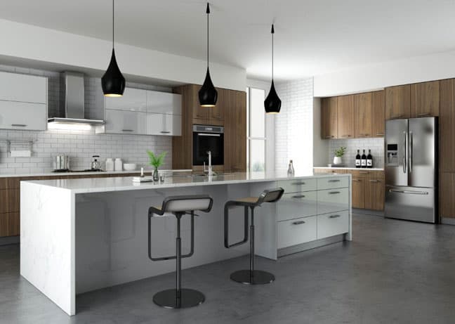 Two-tone walnut and white gloss Delight Series kitchen